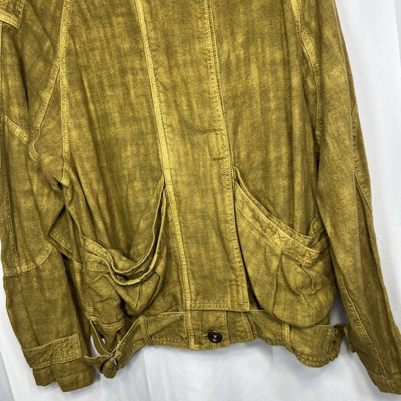 Free People Jade Safari Bomber Jacket Embroidered Gold Brown Linen S Grunge - Picture 4 of 14